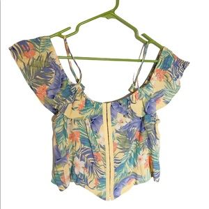 Forever 21 Tropical Summer Top Ruffle Sleeve Off Shoulder Top Small Crop Top